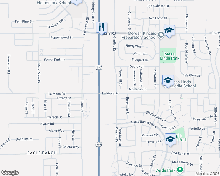 map of restaurants, bars, coffee shops, grocery stores, and more near 12205 Albatross Street in Victorville