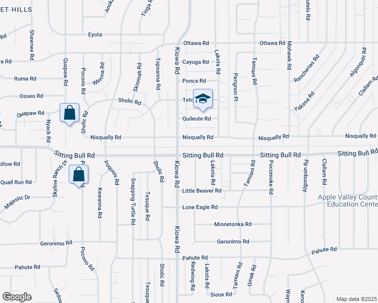 map of restaurants, bars, coffee shops, grocery stores, and more near 20940 Sitting Bull Road in Apple Valley