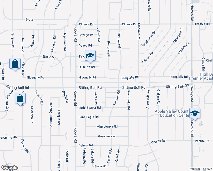 map of restaurants, bars, coffee shops, grocery stores, and more near 21112 Sitting Bull Road in Apple Valley