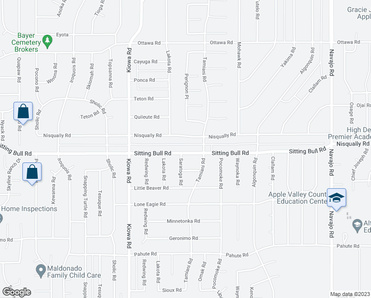 map of restaurants, bars, coffee shops, grocery stores, and more near 21130 Sitting Bull Road in Apple Valley