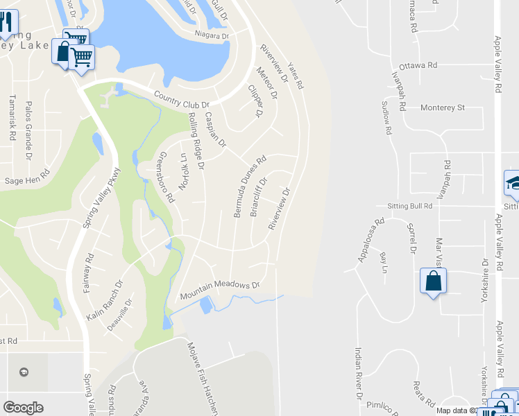 map of restaurants, bars, coffee shops, grocery stores, and more near 12901 Briarcliff Drive in Victorville