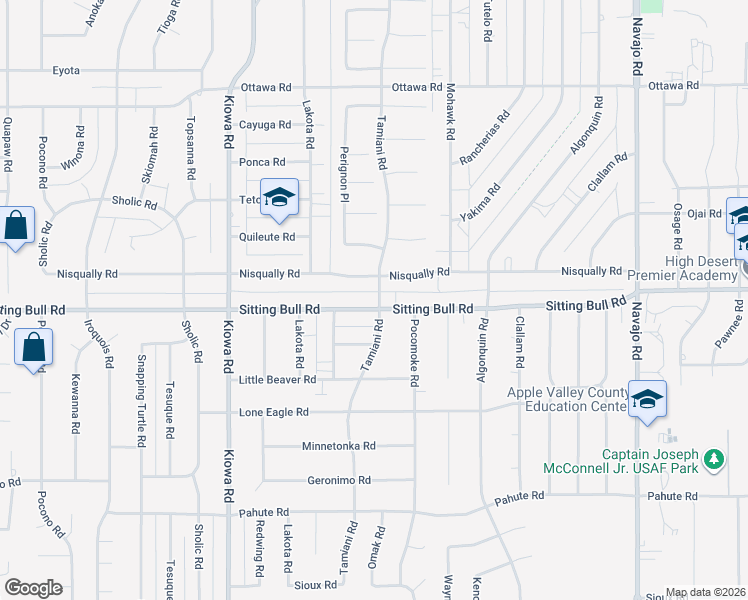 map of restaurants, bars, coffee shops, grocery stores, and more near 21217 Sitting Bull Road in Apple Valley