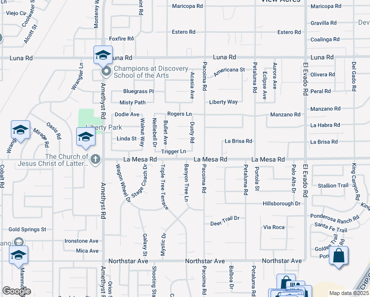 map of restaurants, bars, coffee shops, grocery stores, and more near 14024 Trigger Lane in Victorville