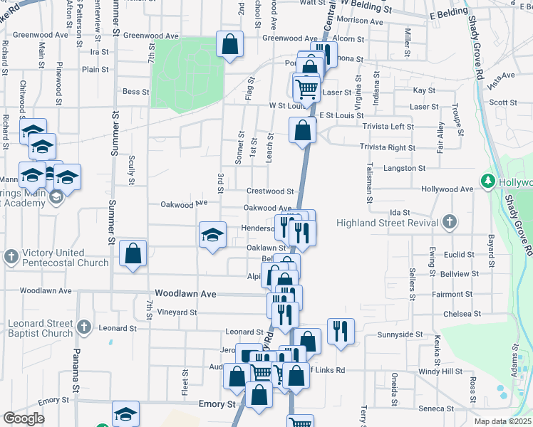 map of restaurants, bars, coffee shops, grocery stores, and more near 142 Henderson Street in Hot Springs