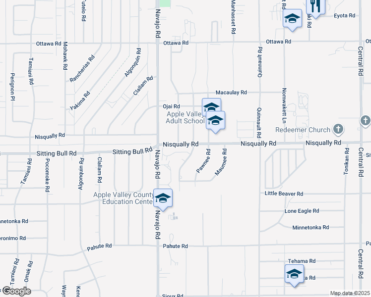 map of restaurants, bars, coffee shops, grocery stores, and more near 21815 Nisqually Road in Apple Valley