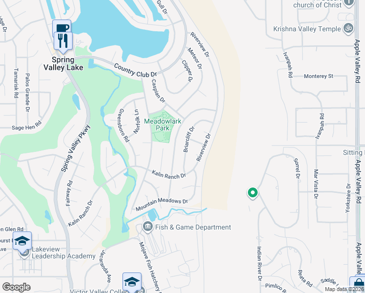 map of restaurants, bars, coffee shops, grocery stores, and more near 12900 Briarcliff Drive in Victorville