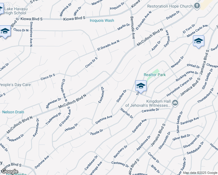 map of restaurants, bars, coffee shops, grocery stores, and more near 2970 Bonita Lane in Lake Havasu City