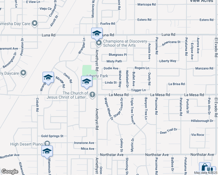 map of restaurants, bars, coffee shops, grocery stores, and more near 13780 Buttermilk Road in Victorville