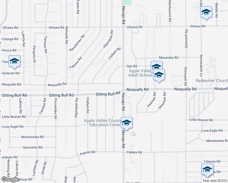 map of restaurants, bars, coffee shops, grocery stores, and more near 21615 Nisqually Road in Apple Valley