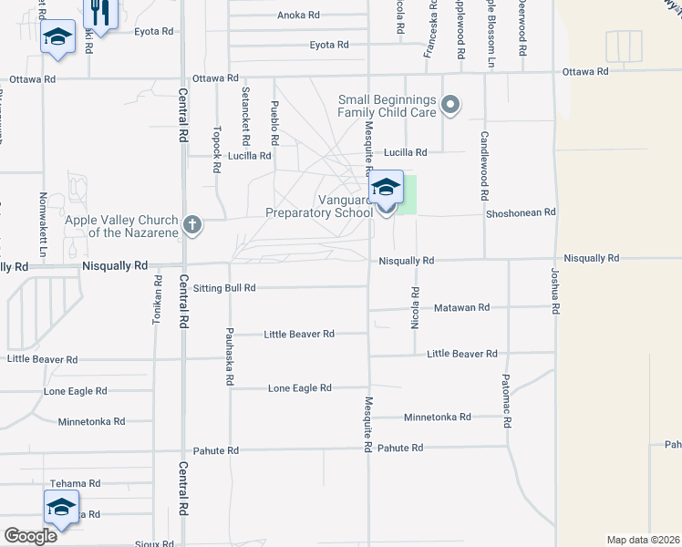 map of restaurants, bars, coffee shops, grocery stores, and more near 22838 Sitting Bull Road in Apple Valley