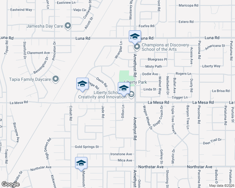 map of restaurants, bars, coffee shops, grocery stores, and more near 12967 Sundown Road in Victorville