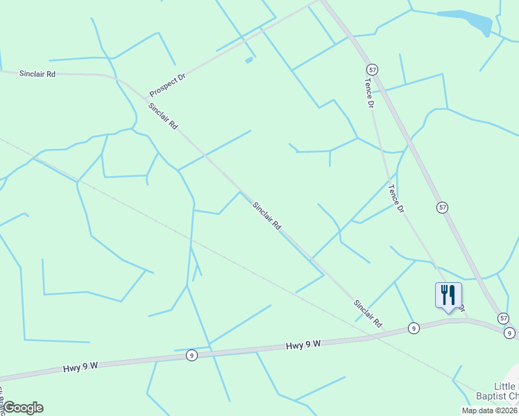 map of restaurants, bars, coffee shops, grocery stores, and more near 2964 Sinclair Road in Dillon