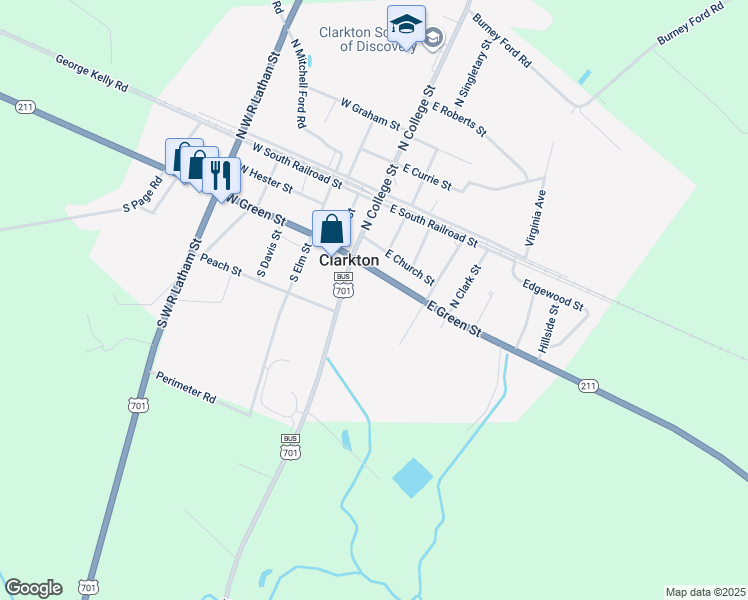 map of restaurants, bars, coffee shops, grocery stores, and more near South College Street in Bladen County
