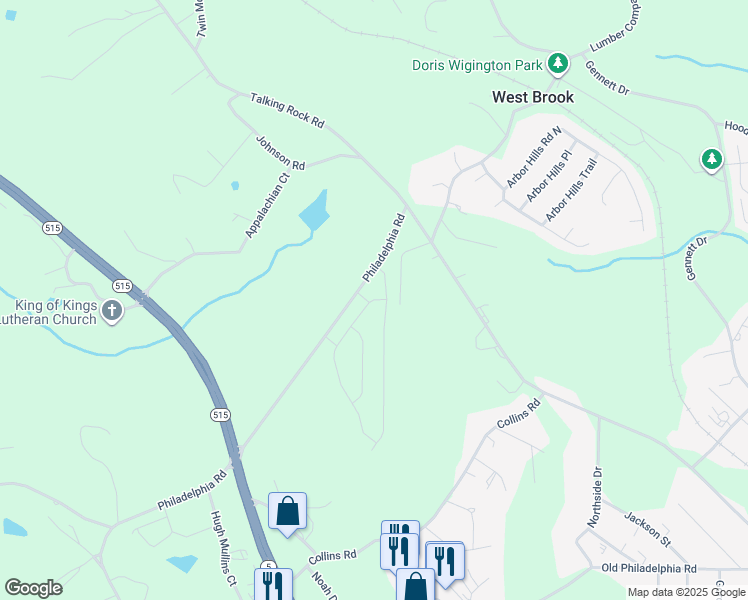 map of restaurants, bars, coffee shops, grocery stores, and more near 2-522 Philadelphia Road in Jasper