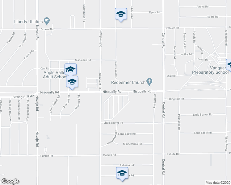 map of restaurants, bars, coffee shops, grocery stores, and more near 22240 Nisqually Road in Apple Valley