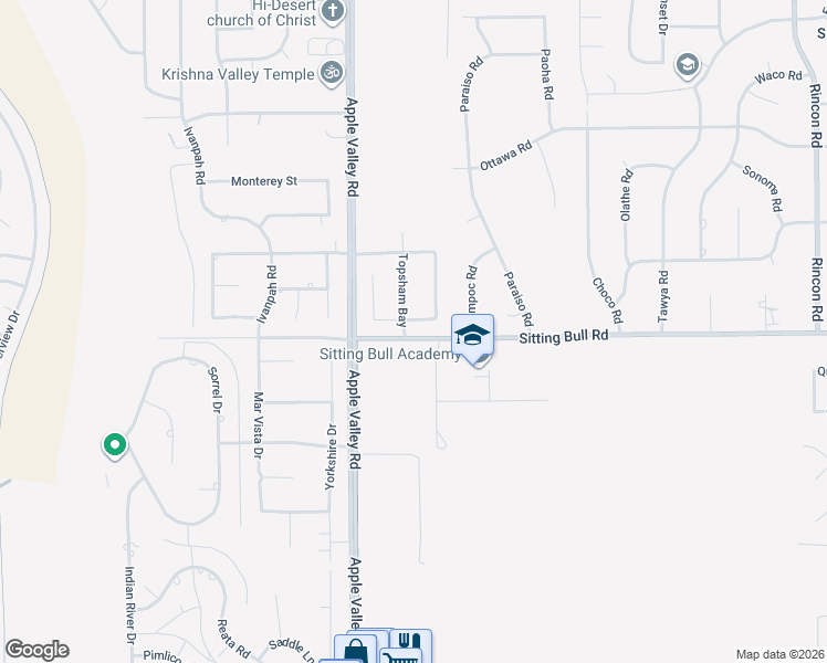map of restaurants, bars, coffee shops, grocery stores, and more near 19361 Seabiscuit Way in Apple Valley