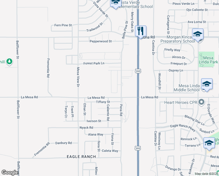 map of restaurants, bars, coffee shops, grocery stores, and more near 11926 Tiffany Street in Victorville