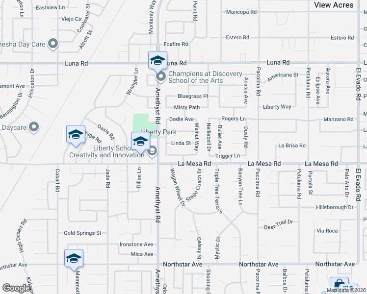 map of restaurants, bars, coffee shops, grocery stores, and more near 13826 Linda Street in Victorville