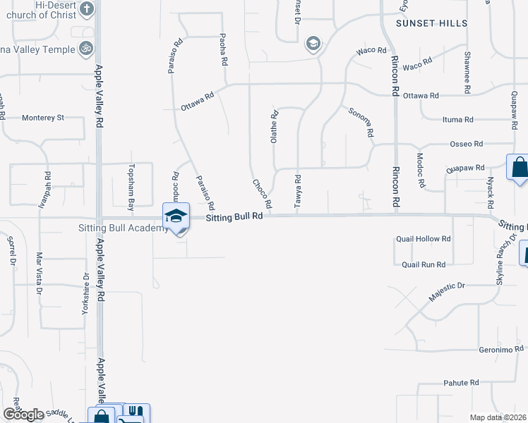 map of restaurants, bars, coffee shops, grocery stores, and more near 12940 Choco Road in Apple Valley