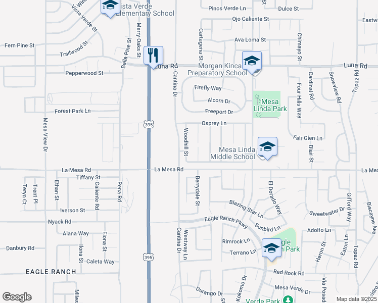 map of restaurants, bars, coffee shops, grocery stores, and more near 12967 Woodhill Street in Victorville
