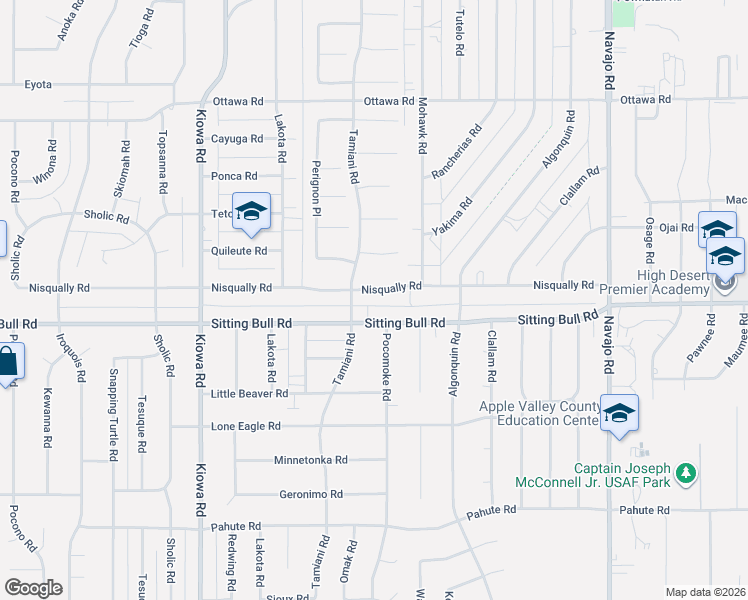 map of restaurants, bars, coffee shops, grocery stores, and more near 21209 Nisqually Road in Apple Valley