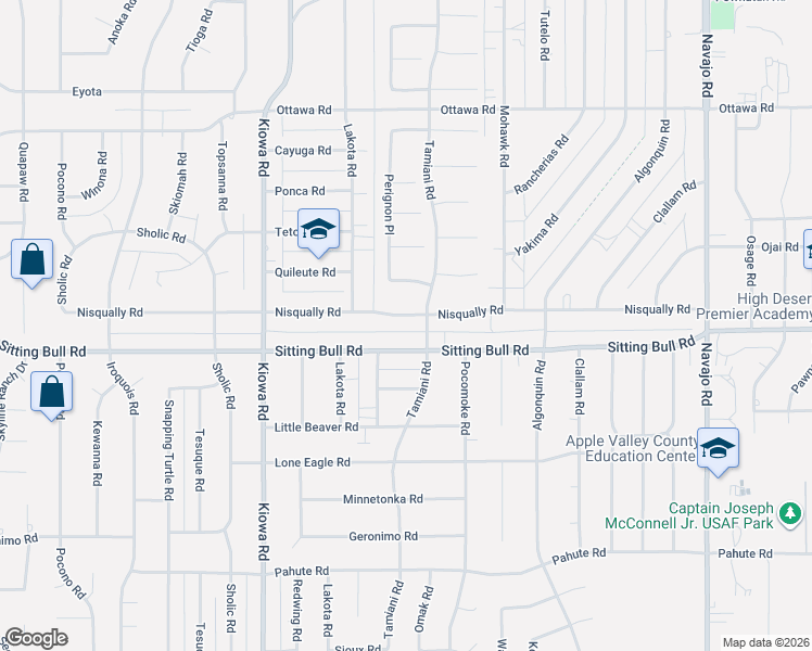 map of restaurants, bars, coffee shops, grocery stores, and more near 21147 Nisqually Road in Apple Valley