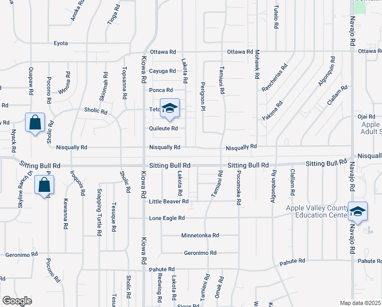 map of restaurants, bars, coffee shops, grocery stores, and more near 21059 Nisqually Road in Apple Valley