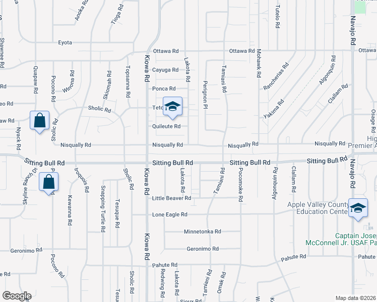 map of restaurants, bars, coffee shops, grocery stores, and more near 21059 Nisqually Road in Apple Valley