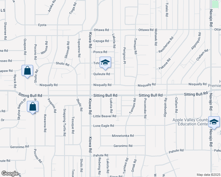 map of restaurants, bars, coffee shops, grocery stores, and more near 21001 Nisqually Road in Apple Valley