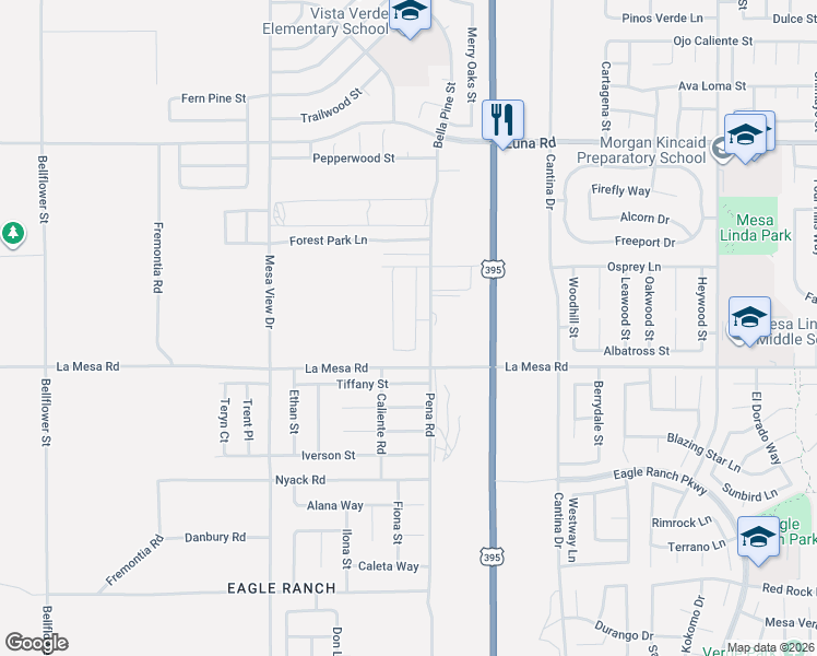 map of restaurants, bars, coffee shops, grocery stores, and more near 11926 Tiffany Street in Victorville