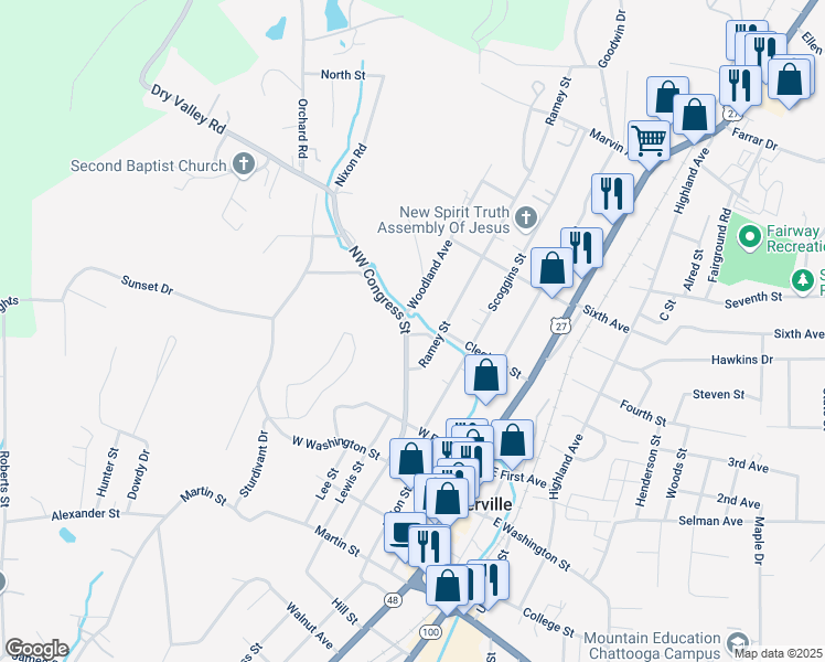 map of restaurants, bars, coffee shops, grocery stores, and more near 46 Megginson Drive in Summerville