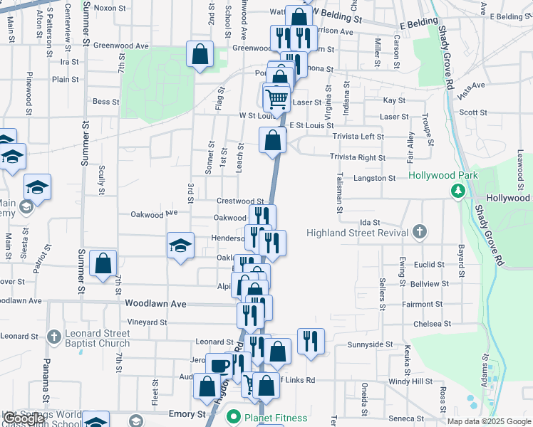 map of restaurants, bars, coffee shops, grocery stores, and more near 105 Crestwood Street in Hot Springs