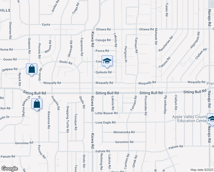 map of restaurants, bars, coffee shops, grocery stores, and more near 21001 Nisqually Road in Apple Valley