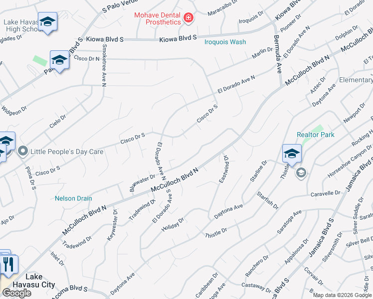 map of restaurants, bars, coffee shops, grocery stores, and more near 2855 Bluewater Dr in Lake Havasu City