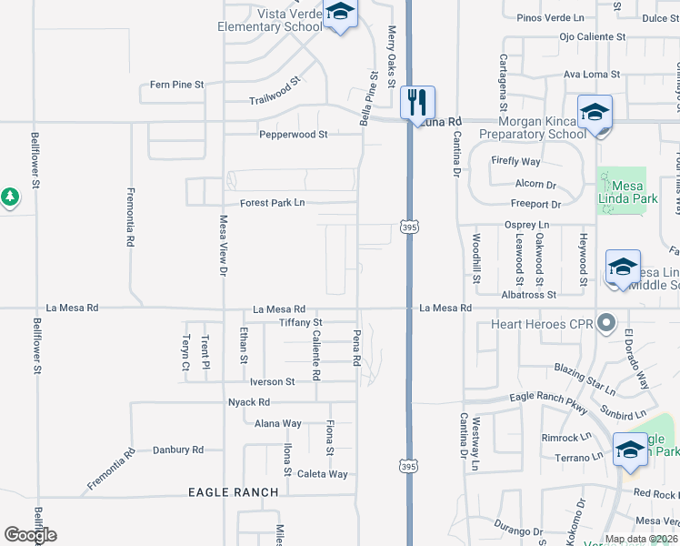 map of restaurants, bars, coffee shops, grocery stores, and more near 11926 Tiffany Street in Victorville