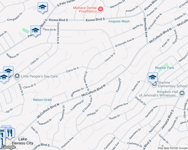 map of restaurants, bars, coffee shops, grocery stores, and more near 2810 Weekender Lane in Lake Havasu City