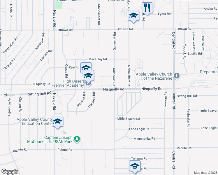 map of restaurants, bars, coffee shops, grocery stores, and more near 12663 Quinnault Rd in Apple Valley