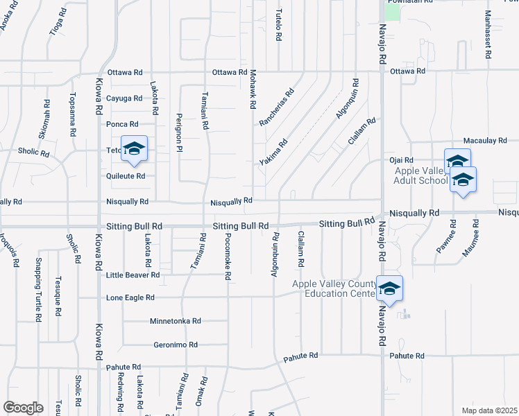map of restaurants, bars, coffee shops, grocery stores, and more near 21337 Nisqually Road in Apple Valley