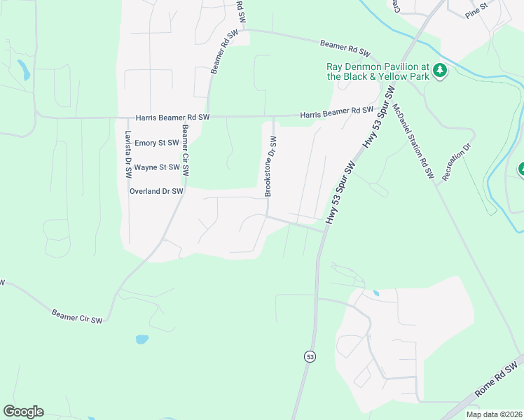 map of restaurants, bars, coffee shops, grocery stores, and more near 131 Brookstone Drive Southwest in Calhoun