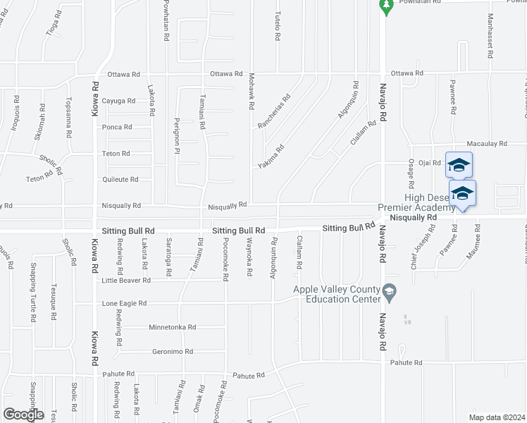 map of restaurants, bars, coffee shops, grocery stores, and more near 21369 Nisqually Road in Apple Valley