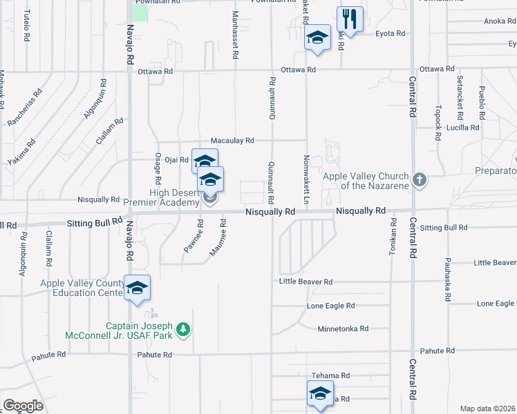 map of restaurants, bars, coffee shops, grocery stores, and more near 12663 Quinnault Rd in Apple Valley