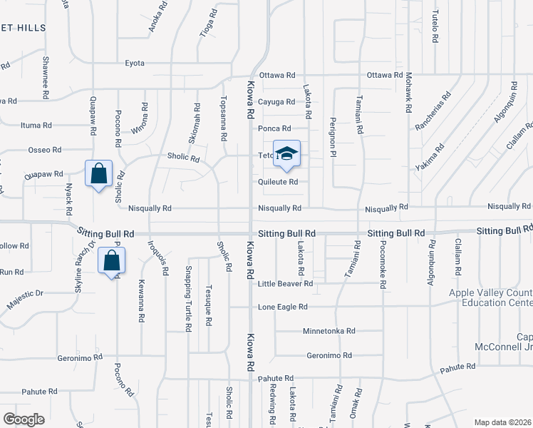 map of restaurants, bars, coffee shops, grocery stores, and more near 20941 Nisqually Road in Apple Valley