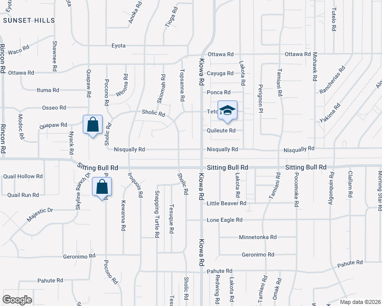 map of restaurants, bars, coffee shops, grocery stores, and more near 20855 Nisqually Road in Apple Valley