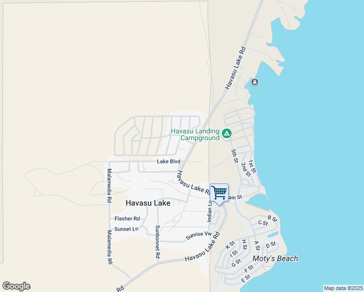 map of restaurants, bars, coffee shops, grocery stores, and more near 12600 Havasu Lake Road in Needles