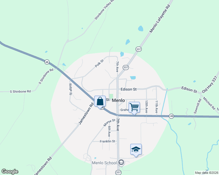 map of restaurants, bars, coffee shops, grocery stores, and more near 401 Edison Street in Menlo