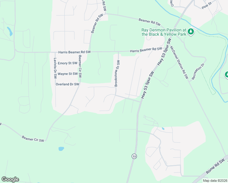 map of restaurants, bars, coffee shops, grocery stores, and more near 131 Brookstone Dr SW in Calhoun