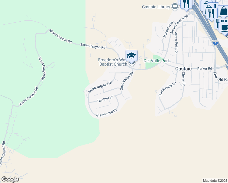 map of restaurants, bars, coffee shops, grocery stores, and more near 28532 Forest Meadow Place in Castaic