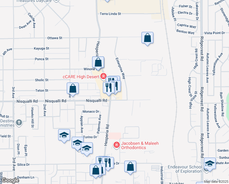 map of restaurants, bars, coffee shops, grocery stores, and more near 12931 #2 Hesperia Road in Victorville