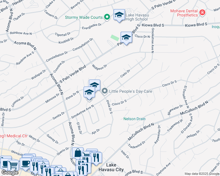 map of restaurants, bars, coffee shops, grocery stores, and more near 2440 Cielo Drive in Lake Havasu City