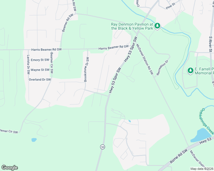 map of restaurants, bars, coffee shops, grocery stores, and more near 209 Regency Lane Southwest in Calhoun